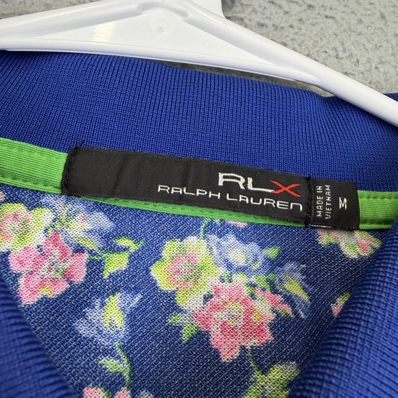 RLX Ralph Lauren Polo Shirt Mens Medium Blue Floral Golf Stretch Performance - Picture 10 of 12
